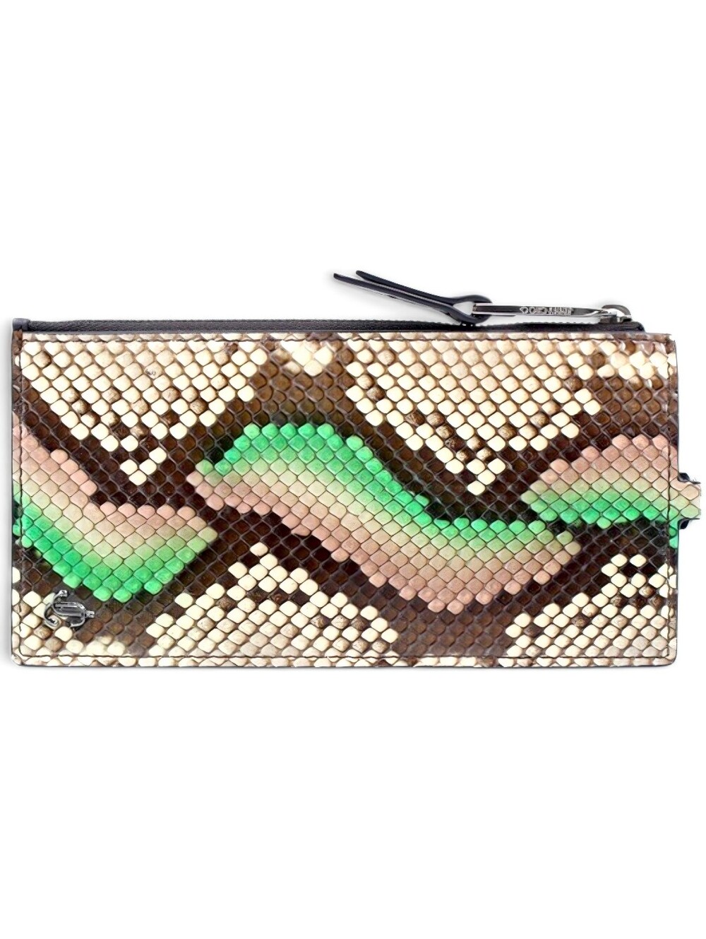 Jimmu Choo Pyrhon Snake Zip Wallet Green & Brown Leather